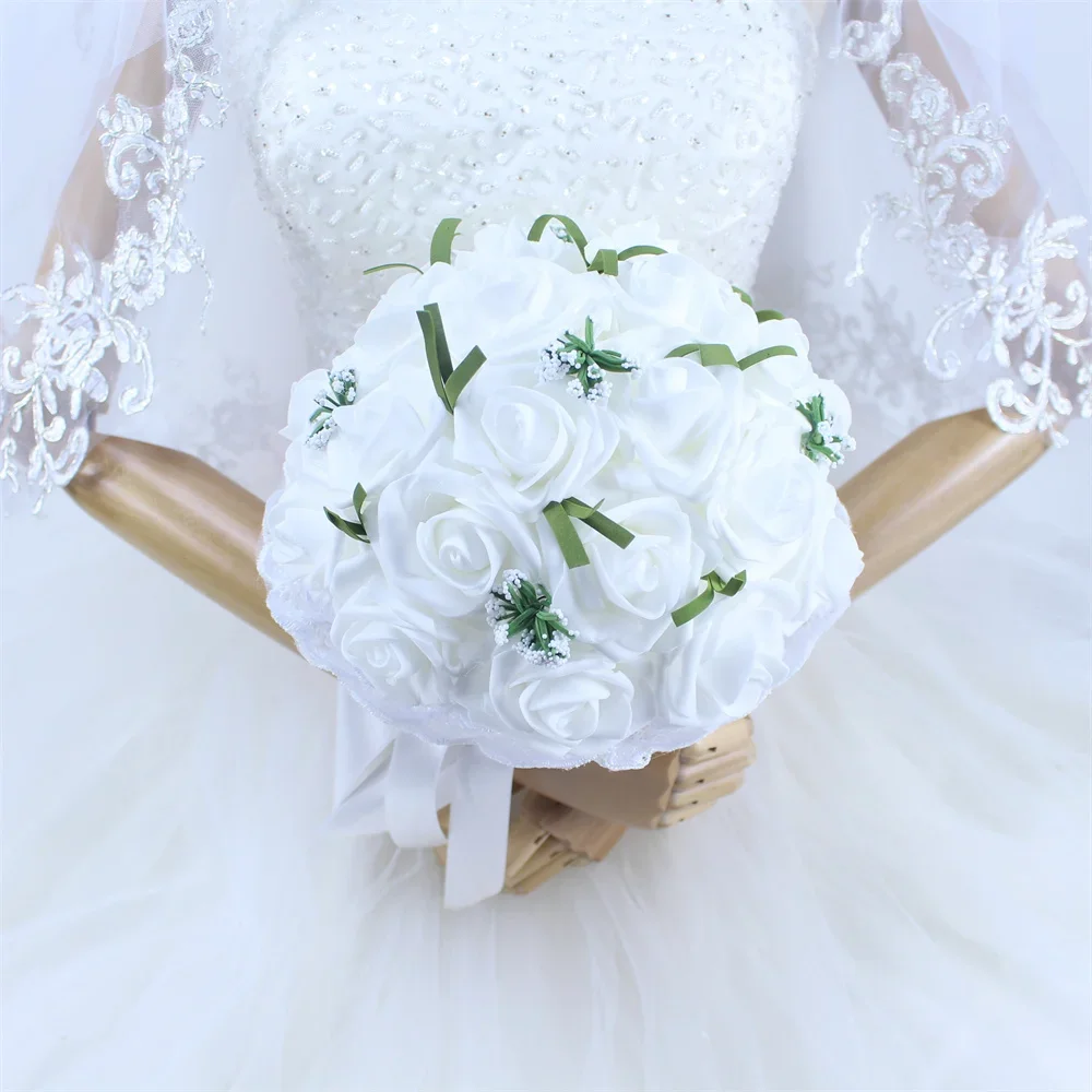 Braut-Hochzeitsstrauß, künstliche PE-Rosenblume, gefälschter Perlenstrauß, blaue Brautjungfer, Hochzeit, Hochzeitszubehör, Dekorationen