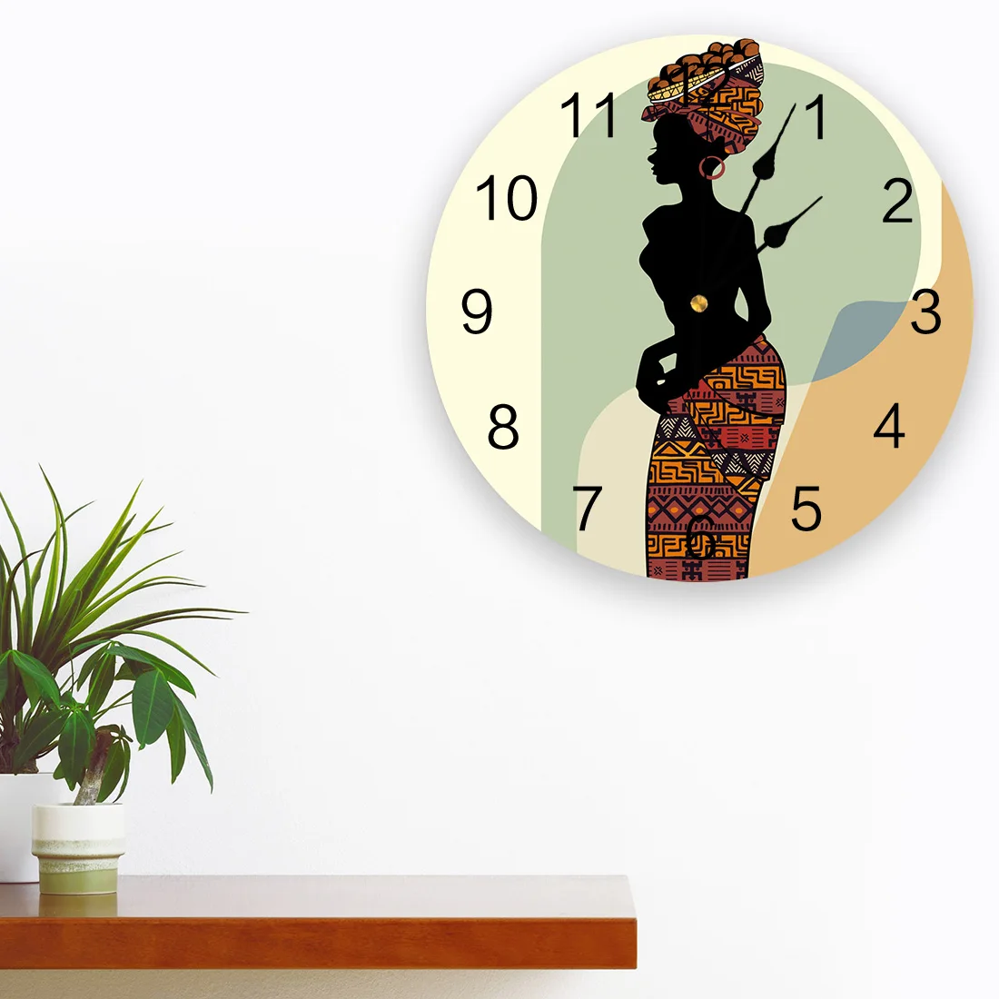 African Woman Geometry Wall Clock Modern Design Living Room Decoration Kitchen Clock Mute Wall Watch Home Interior Decor