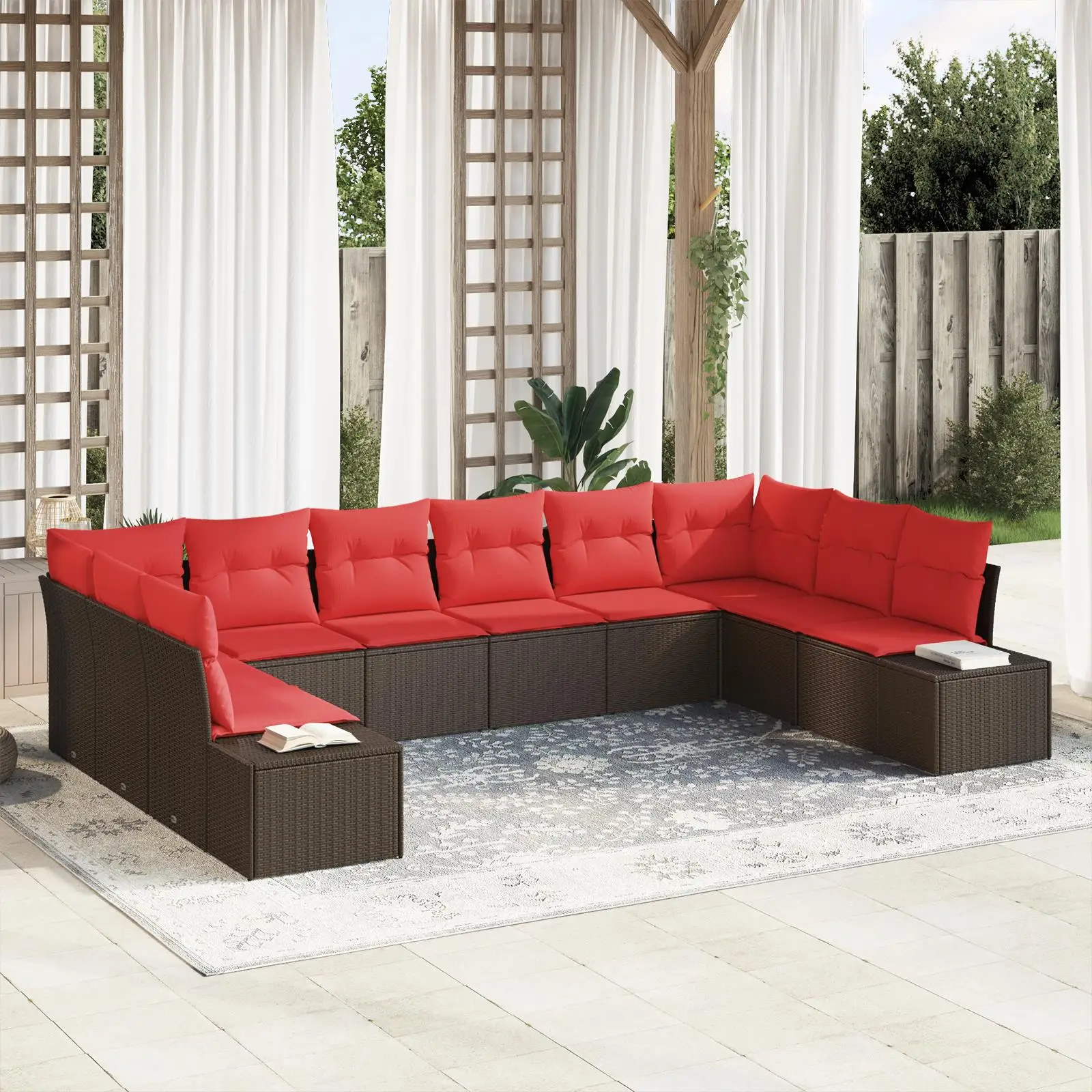 

11 Piece Outdoor Garden Sofa Set with Cushions Beige Poly Rattan Furniture