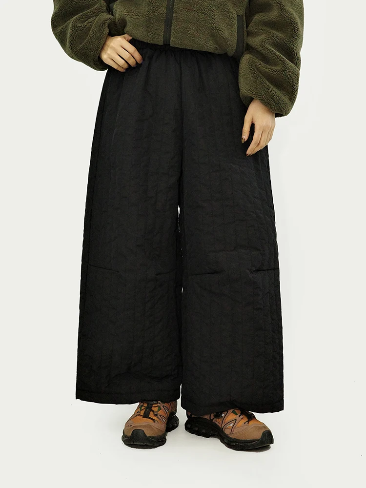 

Зимние утепленные широкие брюки Guluwo из хлопка, длиной 7/8, с эластичным поясом, свободного кроя, черные, с высокой талией, прямого силуэта