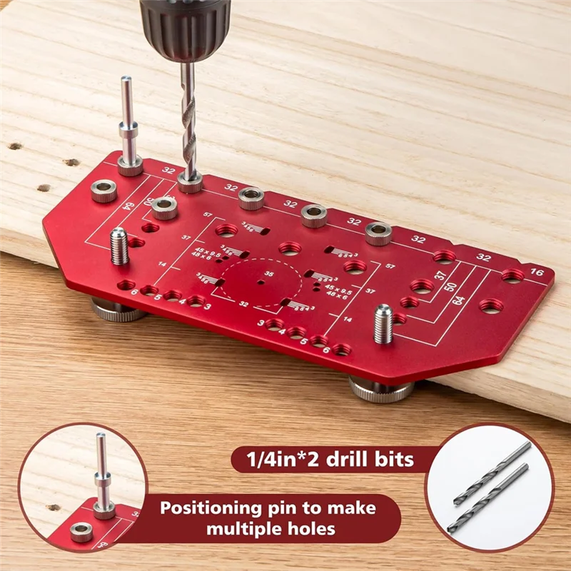 

PZHI-Shelf Pin Jig And Hinge Jig 2 In 1 Self-Contained Clamping, 32Mm Shelf Pin Jig Aluminum Alloy With 1/4 Inch Drill Bits