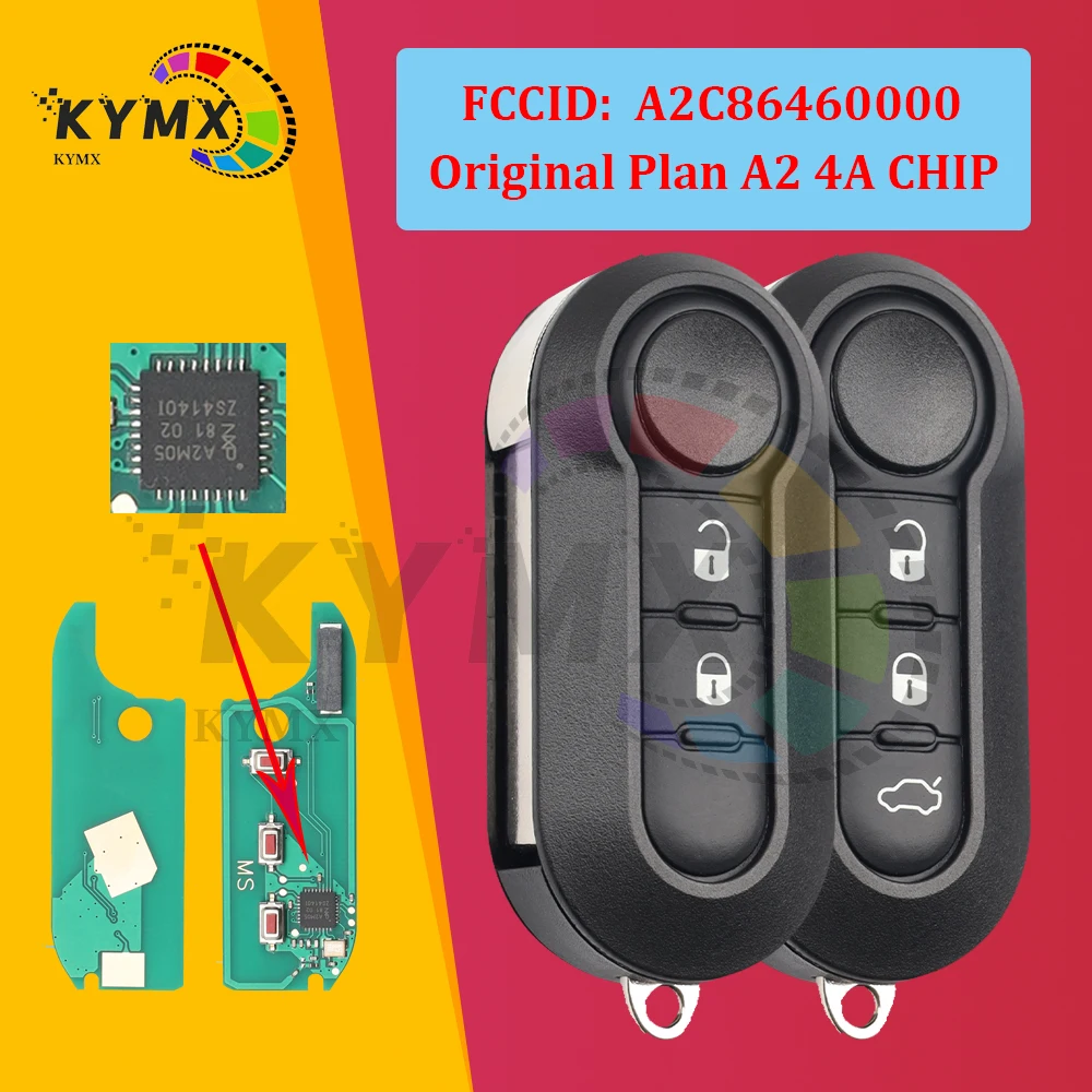 KYMX PN A2C86460000 4A Chip 433.92MHz for Fiat STRADA MOBI UNO FIORINO E MAIS 2/3 Button Flip Remote Car Keys