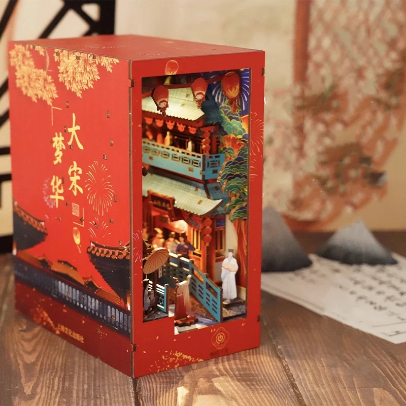 

OUZEY DIY Wooden Book Nook Shelf Insert Kit Miniature Building Kits Song Dynasty Bookshelf Bookends for Adults Birthday Gifts