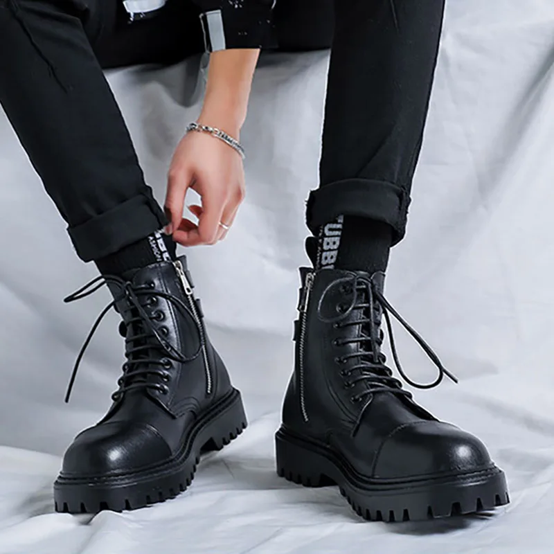 Men Goth Boots New High-Top British Korean Tooling Boots All-Match Trendy Shoes Winter Middle-Top Men's Ankle Chelsea Boots