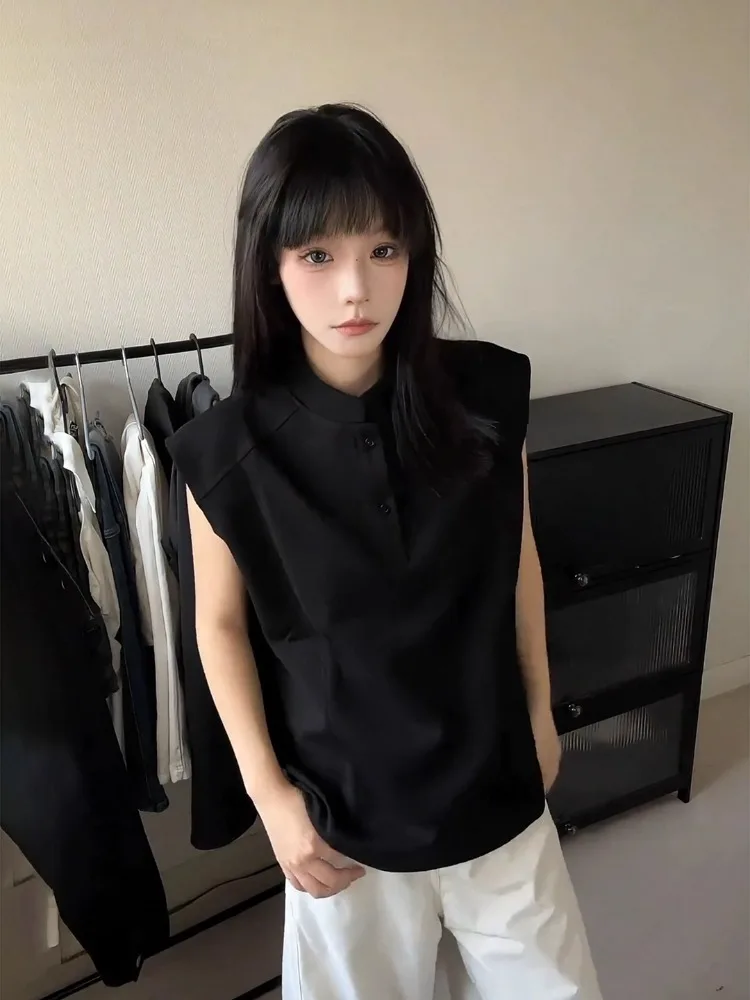 

Мужская летняя модная спортивная жилетка Bla Henry Collar с деконструированным дизайном и вставками, высококачественная плотная футболка с широкими плечами