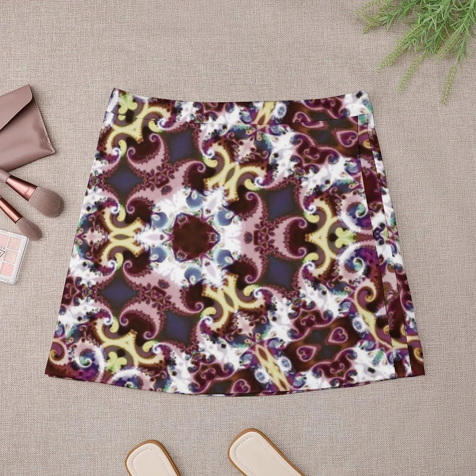 Cranberry and gold triangular repeating kaleidoscope design Mini Skirt night club outfits Clothing Mini Skirt