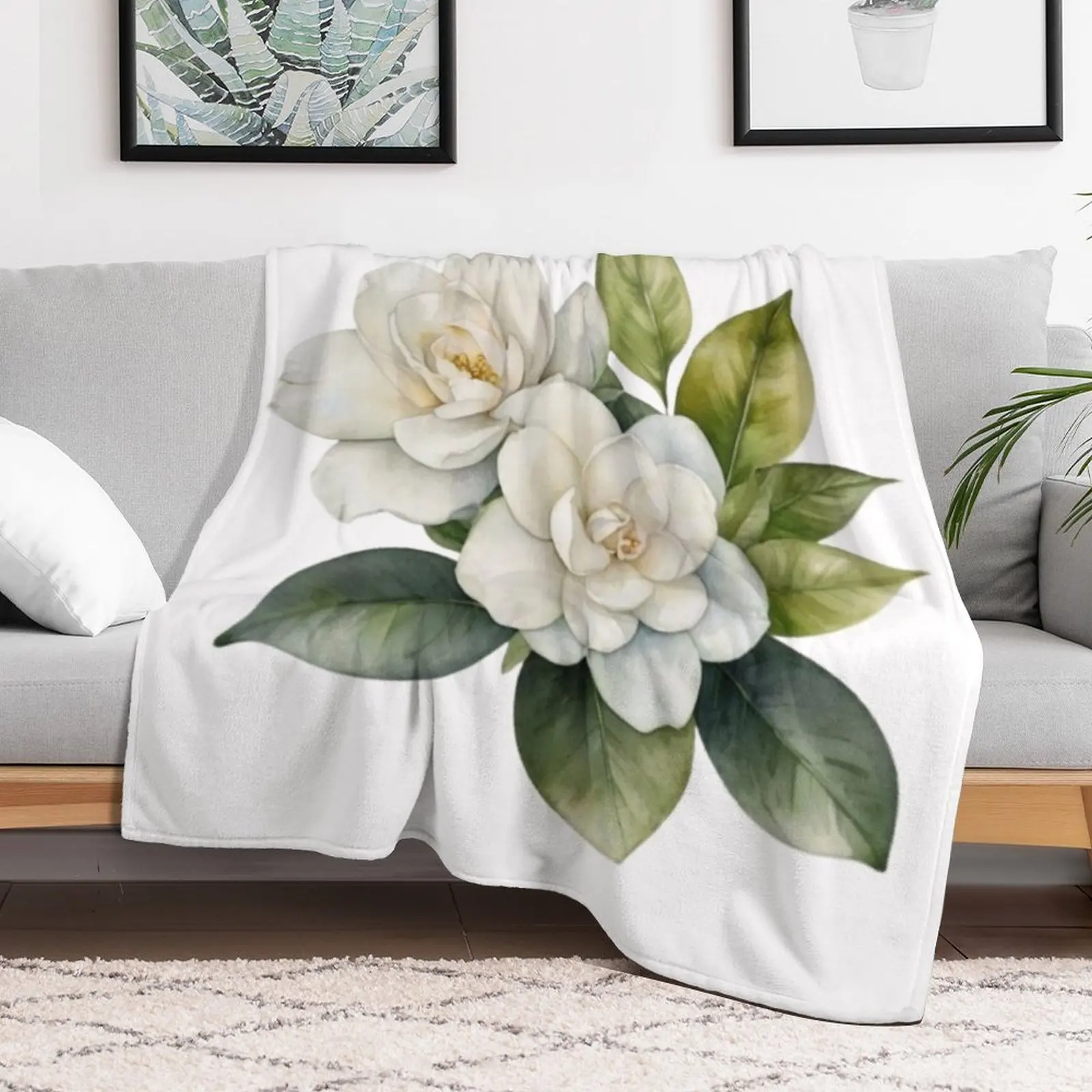 Gardenia Watercolour Throw Blanket Winter beds Luxury Blankets Sofas Of Decoration valentine gift ideas Blankets