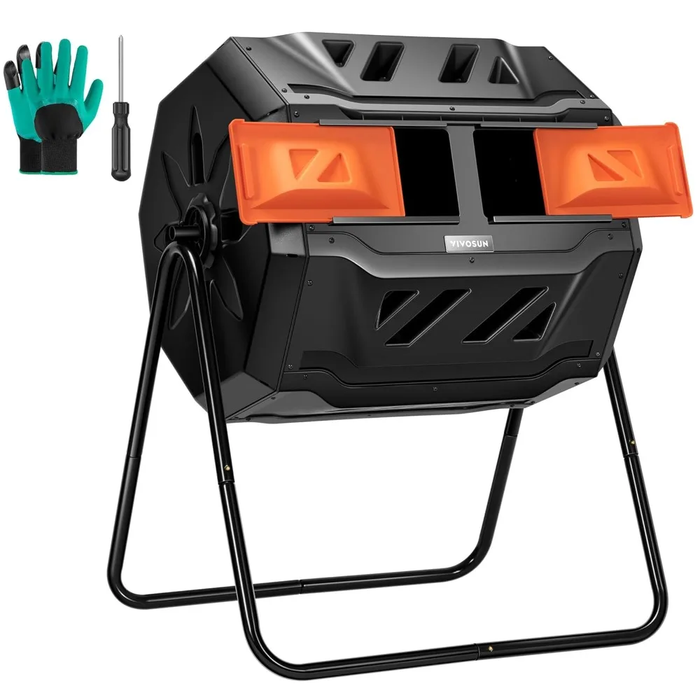 

Outdoor Tumbling Composter Dual Rotating Batch Compost Bin, 43 Gallon Orange Door, Customized