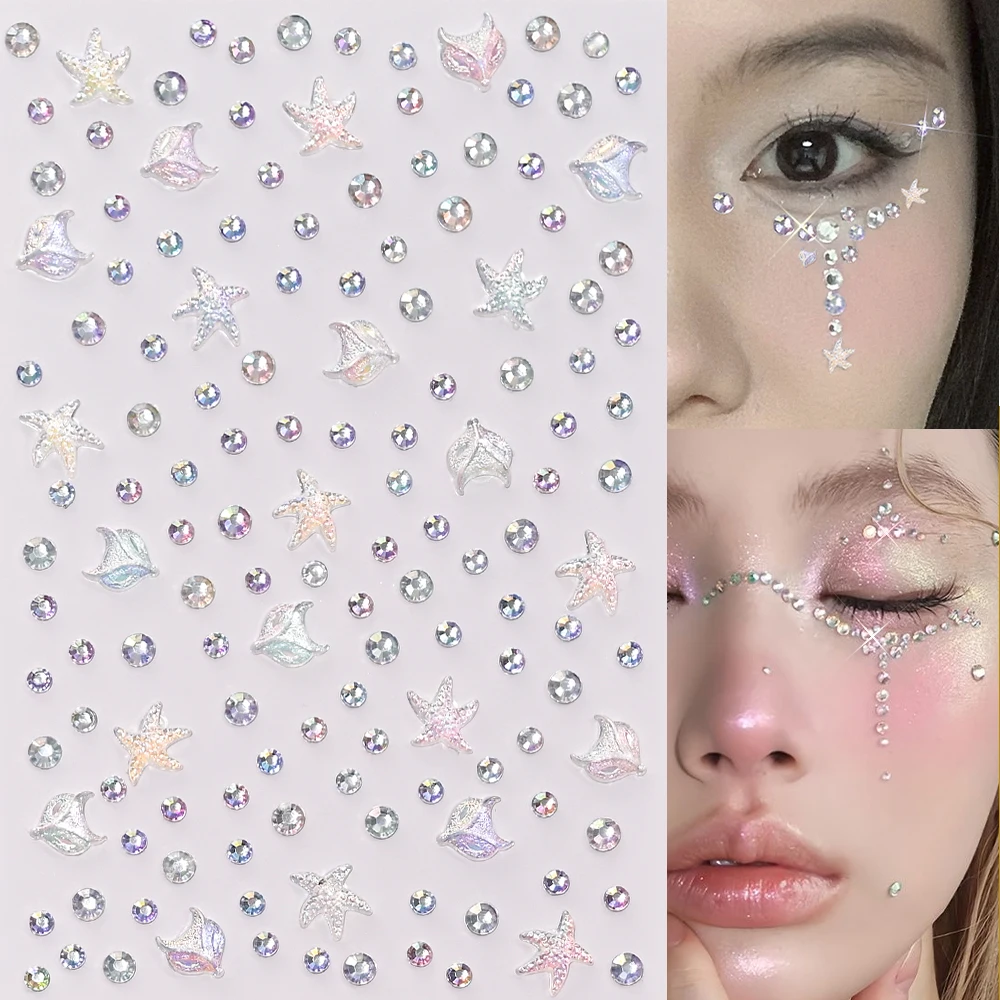 

1 Sheet 3D Eyes Face Body Diamond Patch Starfish Mermaid Temporary Tattoo Stickers Self-adhesive DIY Party Makeup Decoration