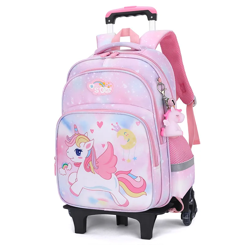 Primary School Student Trolley Backpack for Girls, Children's Load-reducing Backpack, 1-3-4-5-6 Grade