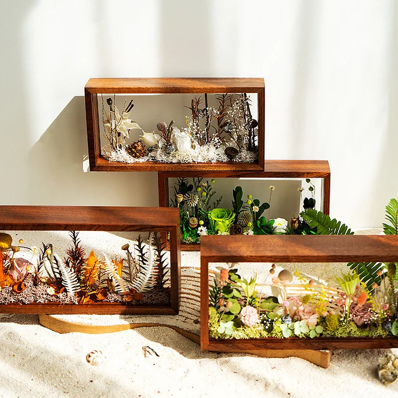 Preserved Rose Flower Real Wood Shadow Box DIY Memory Keepsake Kit for Romantic Anniversary Birthday Gift Party Craft Activity