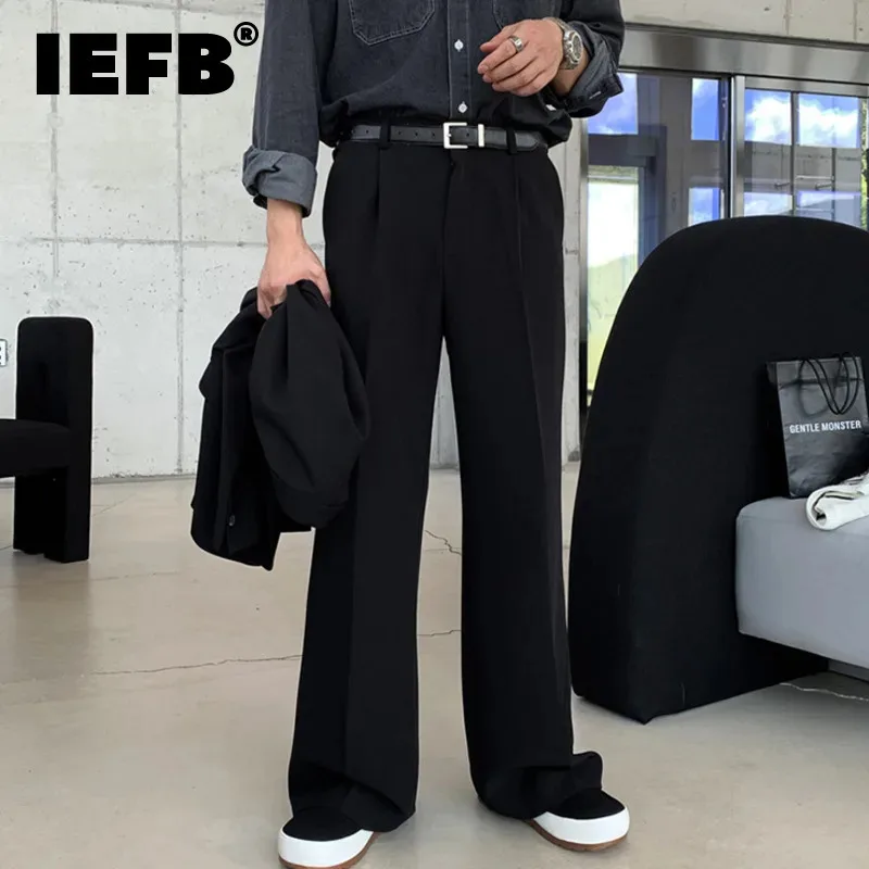 IEFB New Summer Men's Casual Pants Wide Leg Droop Straight Menwear Loose Pockets Male Trousers Korean Style Solid Color 9C6427