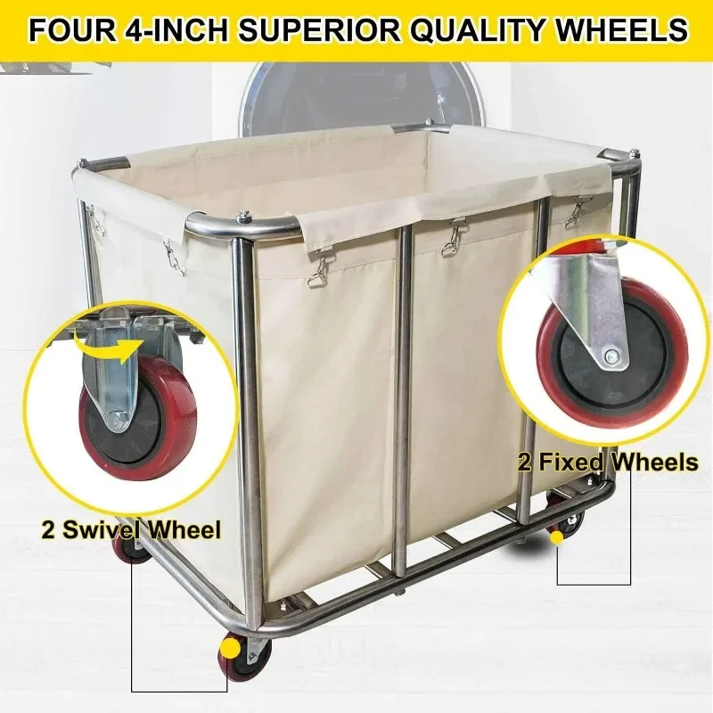 Bushel Large Industrial Rolling Laundry Hamper with 4 Inch Wheels,Home Heavy Duty Laundry Baskets with Stainless Steel Frame