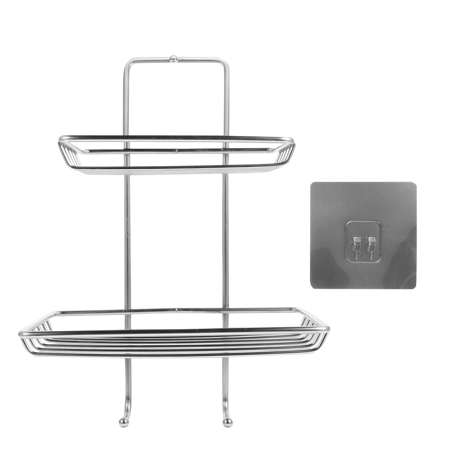 

Double-Deck Stainless Steel Dish Holder No Drilling Wall Mounted Soap Box Hollow Design Drain Soap Rack Storage Shelf For