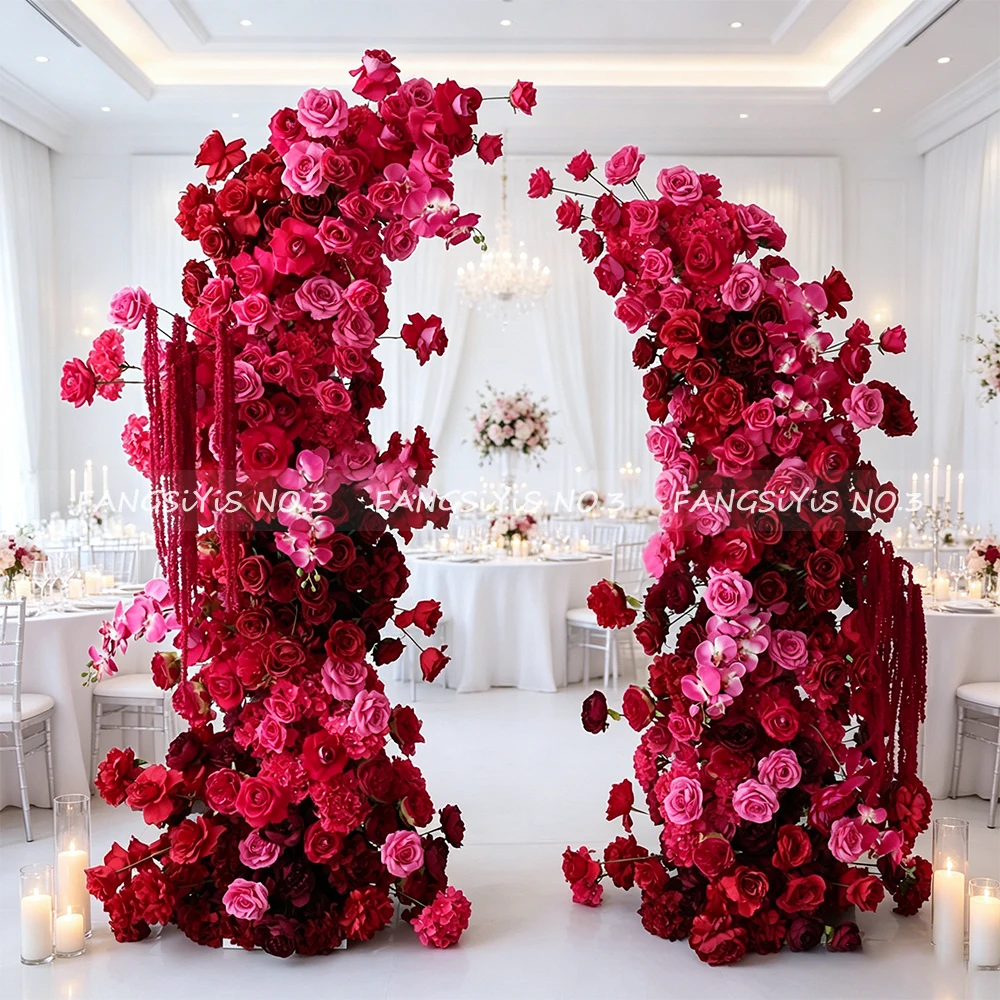 

Red Fuchsia 5D Artificial Flower Ox Horn Arch Wedding Proposal Decor Flower Stand Floor Floral Ornament Table Center Flower Ball