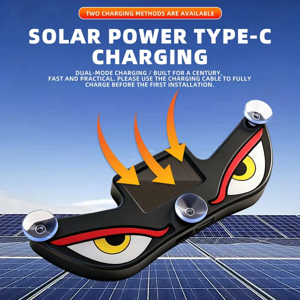 Solar Powered Car Neon Light Wireless Cool DEMON EYE Led Ambient Light Suction Cup USB Rechargeable Atmosphere Breathing Lamp ﻿