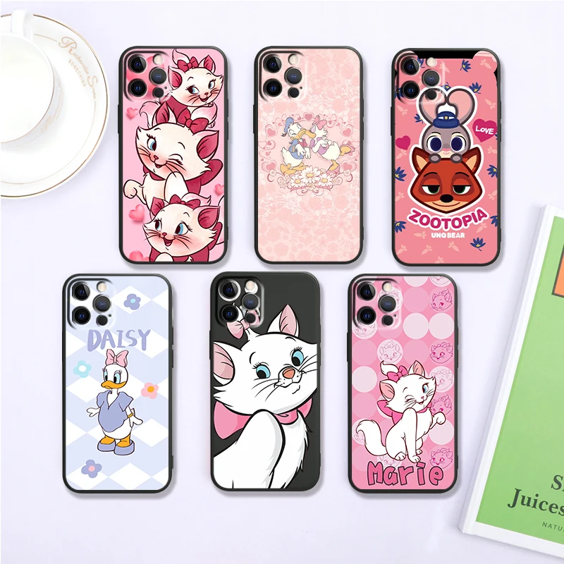 Disney Marie Cat Judy für iPhone 15 14 13 12 11 xs xr x 8 7 se pro max plus Mini schwarz zurück Handy hülle