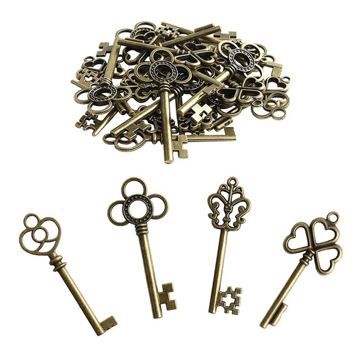 40 Pcs Vintage Skeleton Flying Keys Charms Pendants, Large Metal Antique Keys with Dragonfly Wings for DIY Jewelry