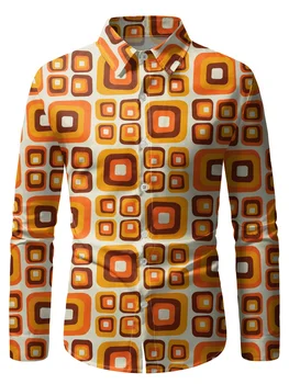 70s Theme Parties Men's 70s Disco Party Shirt - Retro Vintage Formal & Casual Button-Up Blouse with gradient, Machine Washable 4