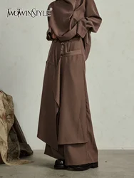 TWOTWINSTYLE Solid Loose Spilced Buttons High Street Skirts for Women Patchwork Pockets Irregular Midi Skirt Female Clothing New