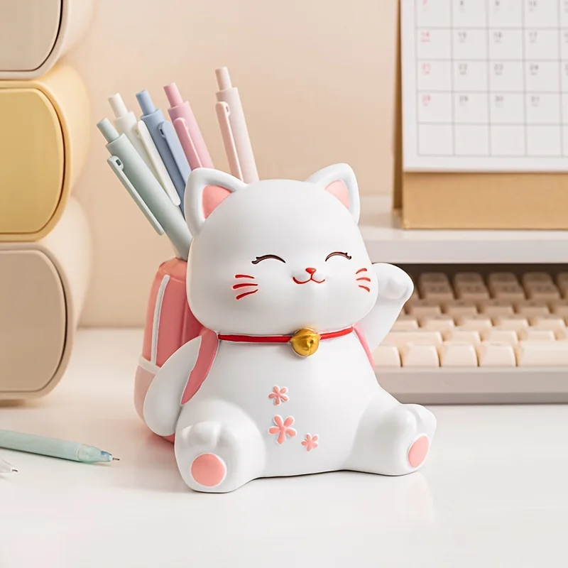 Sakura Cat Resin Pencil Box - Cute And Creative Desktop Organizer, Suitable For Home, Office, Or Study Spaces