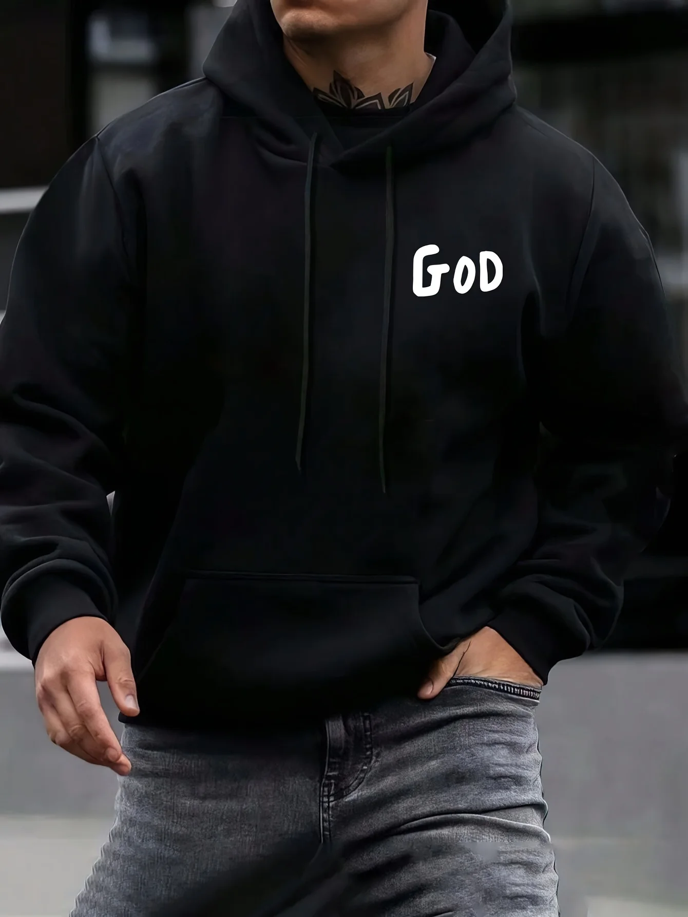 Men's Casual Hooded Sweatshirt with Simple Letter Print Stylish Versatile Loose Fit Suitable for Autumn Winter Warm Comfortable