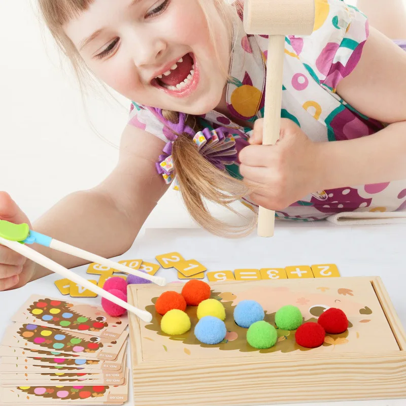 Juguetes de educación temprana Montessori para niños, mesa de ataque de arco iris, cuentas de Clip de ratón, aprendizaje de matemáticas tempranas