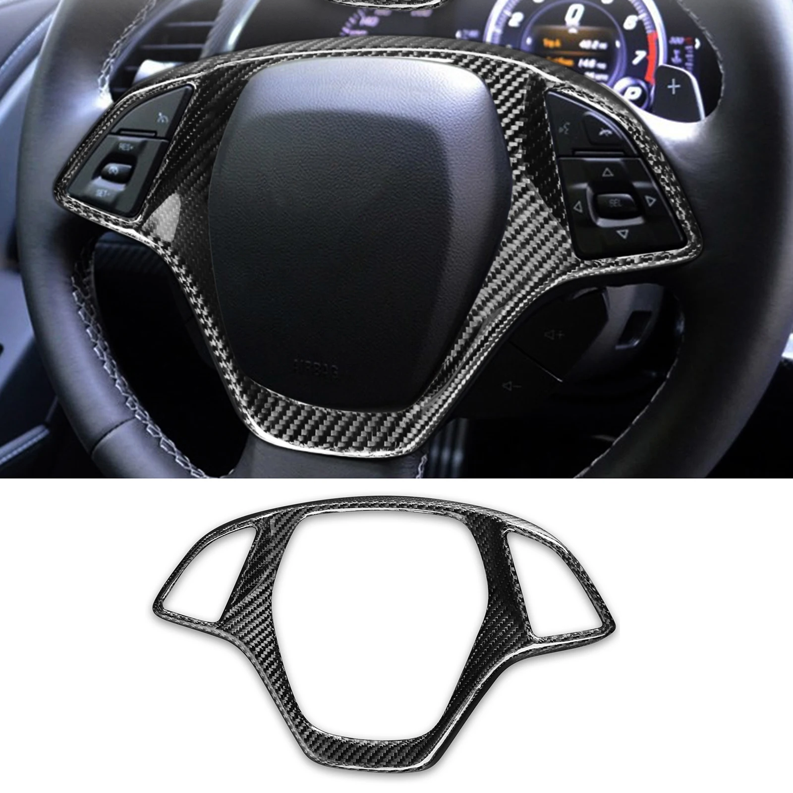 Real Carbon Fiber Interior Steering Wheel Trim Cover Fits Corvette C7 Z06 2014-2019