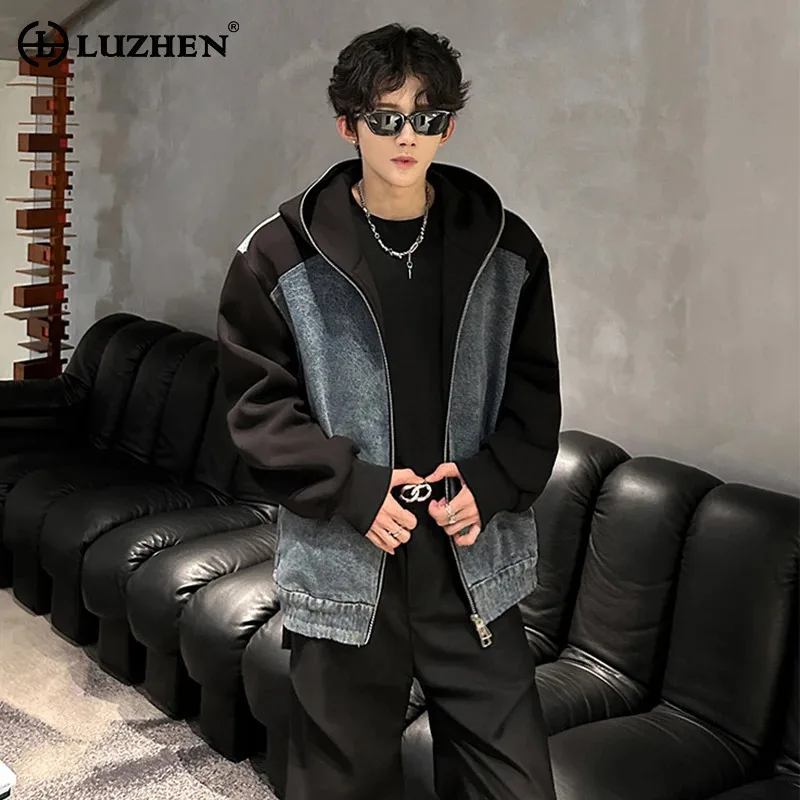 

LUZHEN Color Contrast Splicing Design Original Niche Streetwear Men's 2025 Autumn Fashion Hooded Coat Casual Sweatshirt JY4541