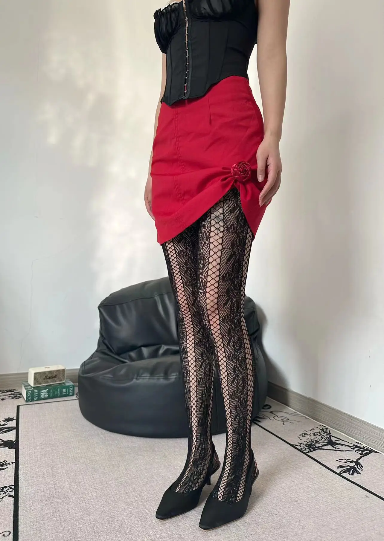 Nouveau Évider Sexy Rose maille bas femmes Cosplay résille chaussettes Leggings collants