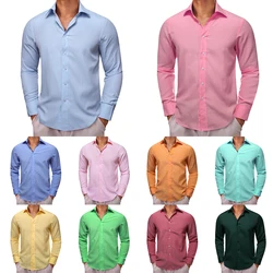 Luxury Solid Shirts for Men Cotton Long Sleeve Black Blue Green Gold Pink Slim Fit Male Blouses Casual Business Tops Barry Wang