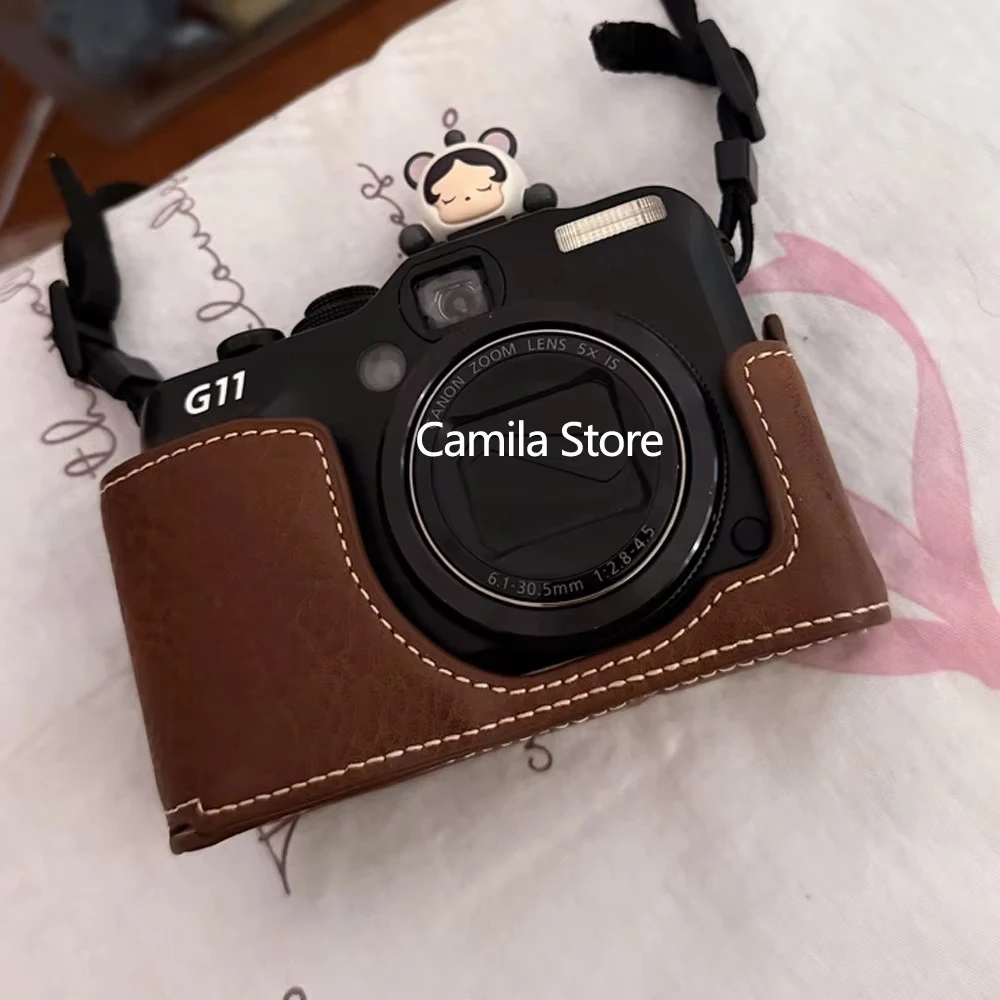NEW Photo Camera PU litchi leather Bag Body Half BOX Case For Fuji canon G10 G11 G12 Protective sleeve box base skin
