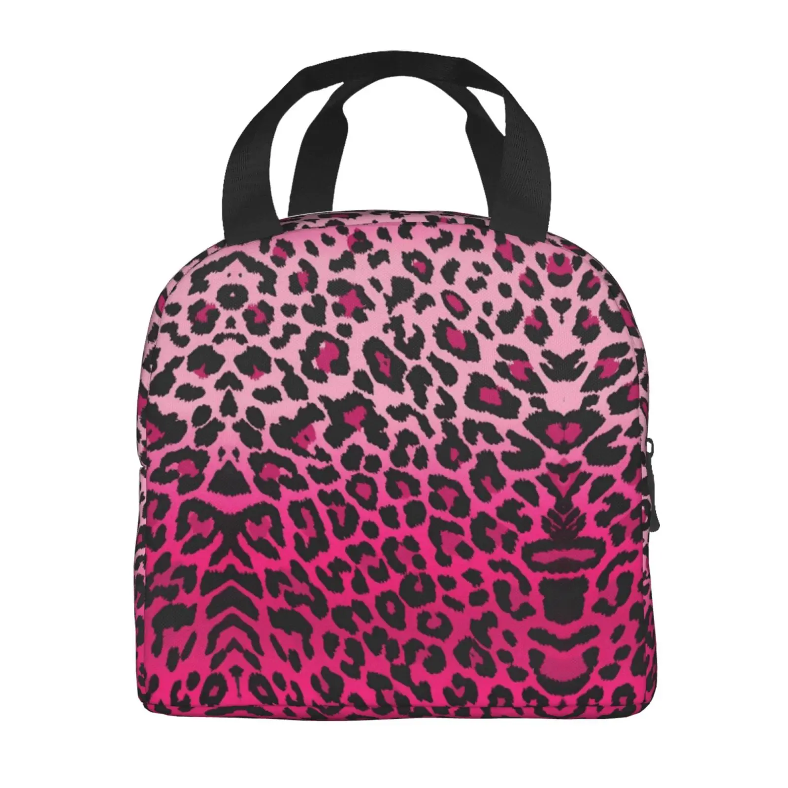 Pink Leopard Animal Print Lunch Bag for Girls Funny Lunch Box Fun Picnic Cooler Bag Portable Zipper Oxford Thermal Lunch Bags