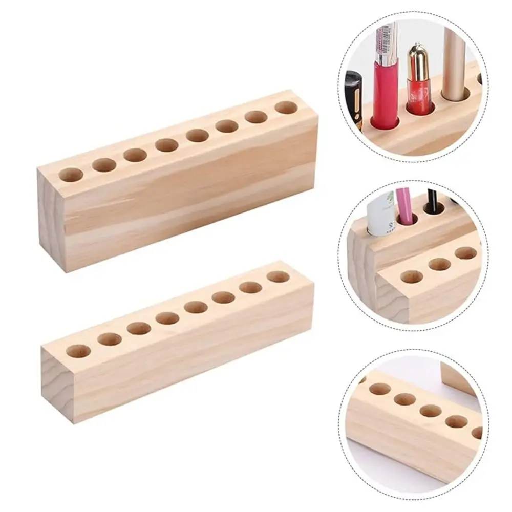 Creative Wooden Lipstick Organizer 8 Grids Portable Wooden Pen Holder Versatile Use Household Toothbrush Holder Desk Accessories