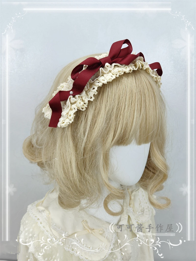 Original Simple Lolita Headband KC Hair Band Amber Heart Ribbon Hair Accessories Lace Butterfly