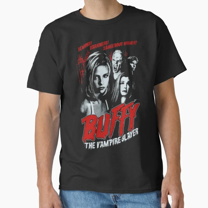 

0530# Buffy the vampire slayer Retro Horror movie Scary halloween Gift t shirt Scream film Graphic clothes