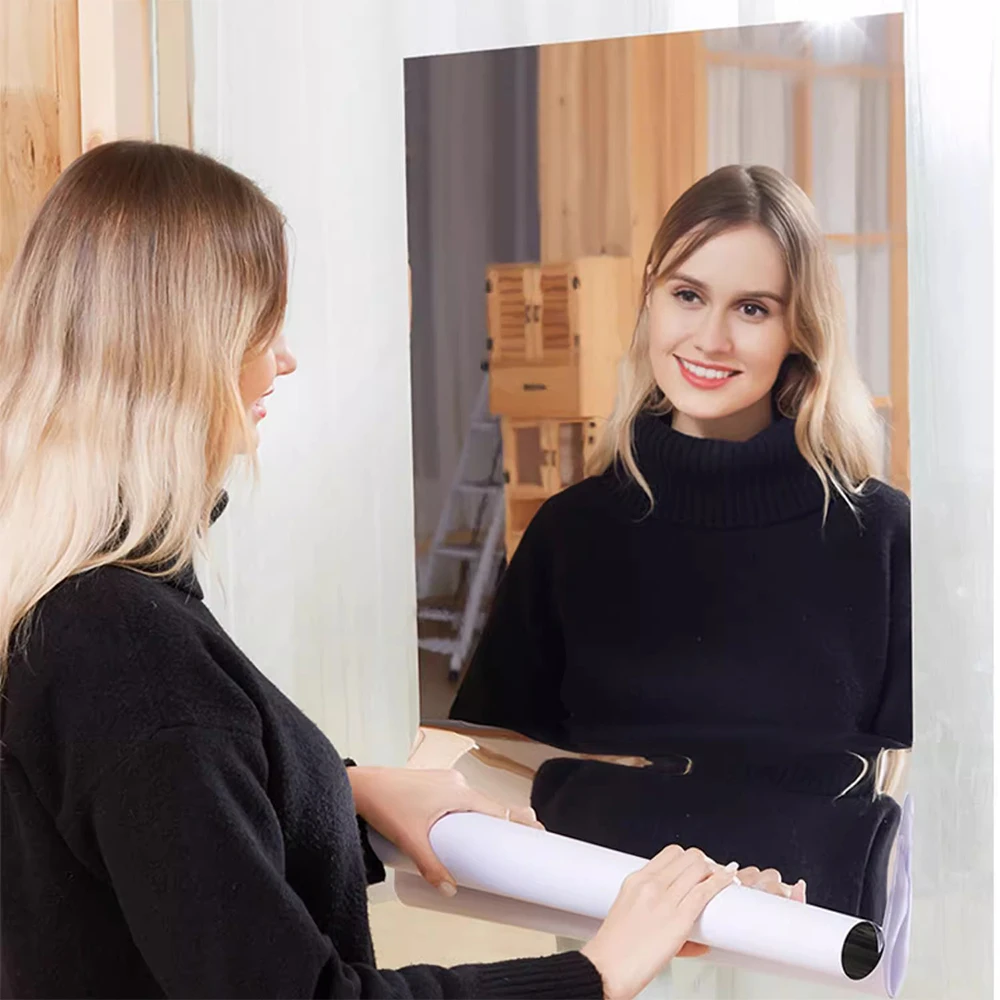 1 Roll Mirror Wall Sticker Self Adhesive Full Body Mirror Wallpaper DIY Wall Decal For Home Living Room Bedroom Decor