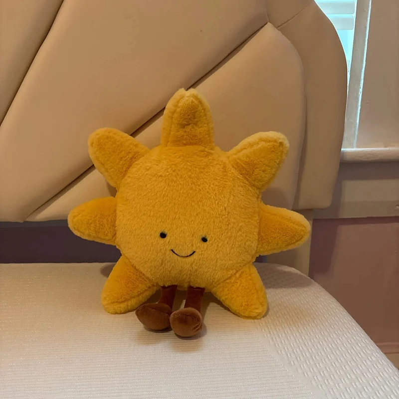 かわいい黄色い太陽、白い月の柔らかいぬいぐるみ、漫画の人形、ソファ用クッション、ぬいぐるみ、ボルスター、女性、子供、写真撮影用小道具