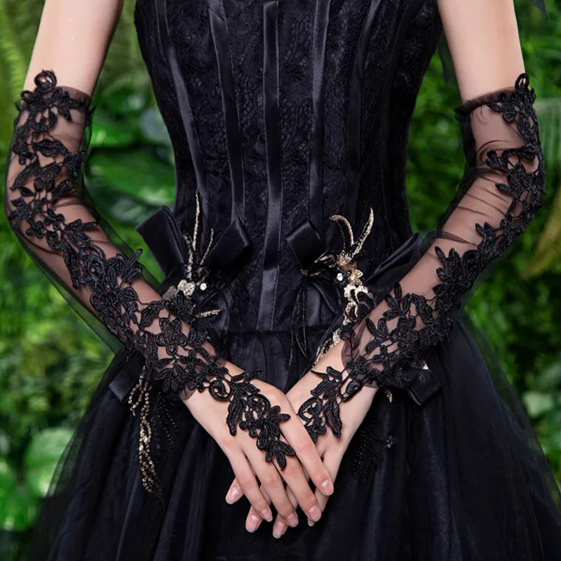 New Lace Longer Section Thin Etiquette Party Dress Yarn Summer Hollow Hand Cuff Gloves