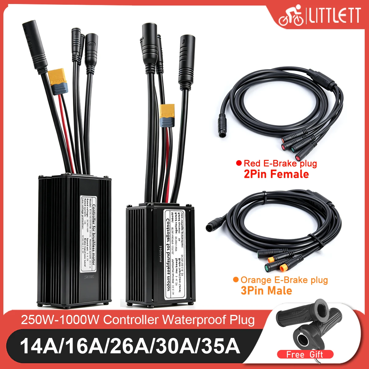 KT Ebike Sinewave Controller 36V48V Waterproof Brushless 250W350W500W750W1000W1500W Motor For Electric Bike Conversion Kit Parts