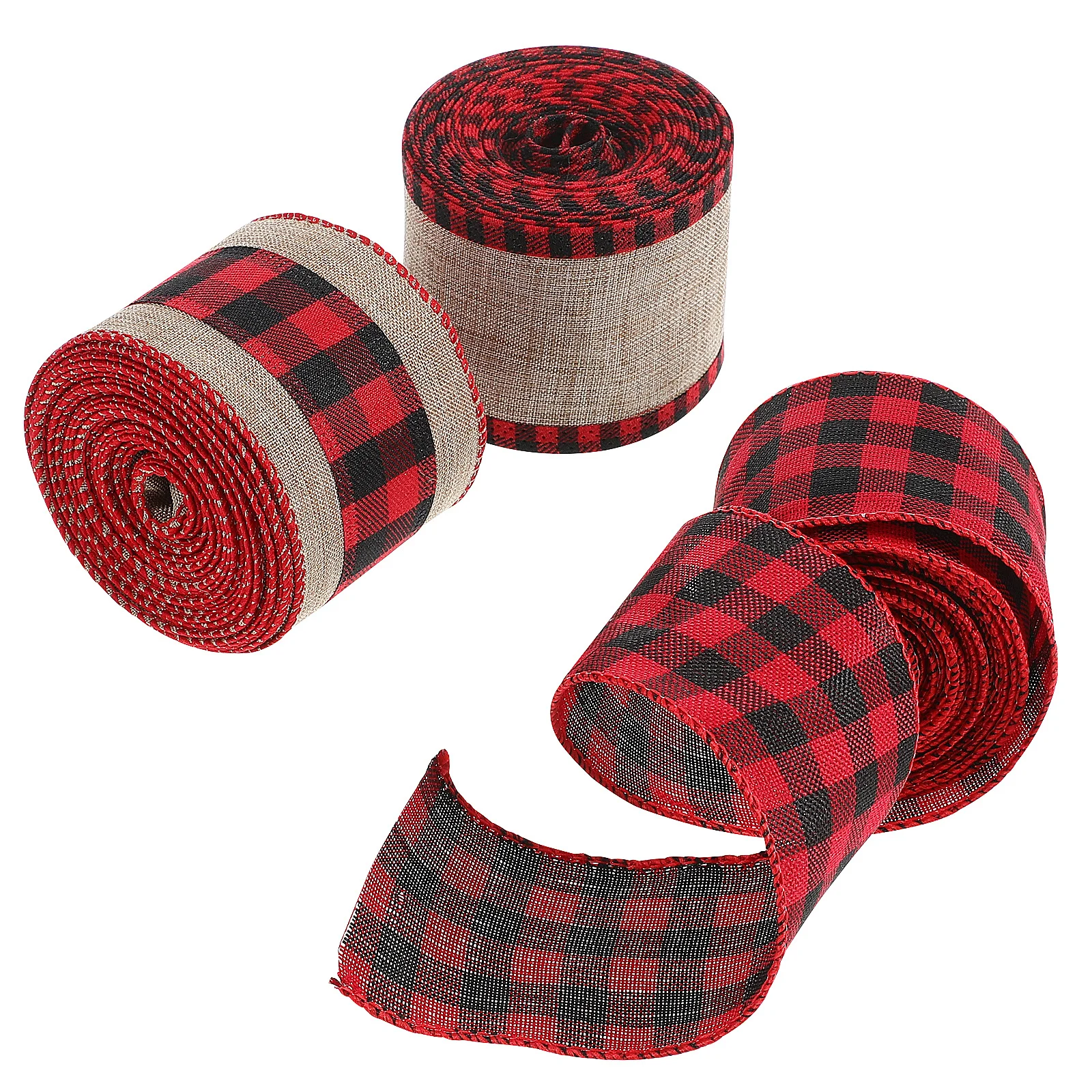 

3 Rolls Christmas Plaid Burlap Ribbon Heavy Duty Craft Ribbon for Garlands Bows Table Decorations Festive Party Setup
