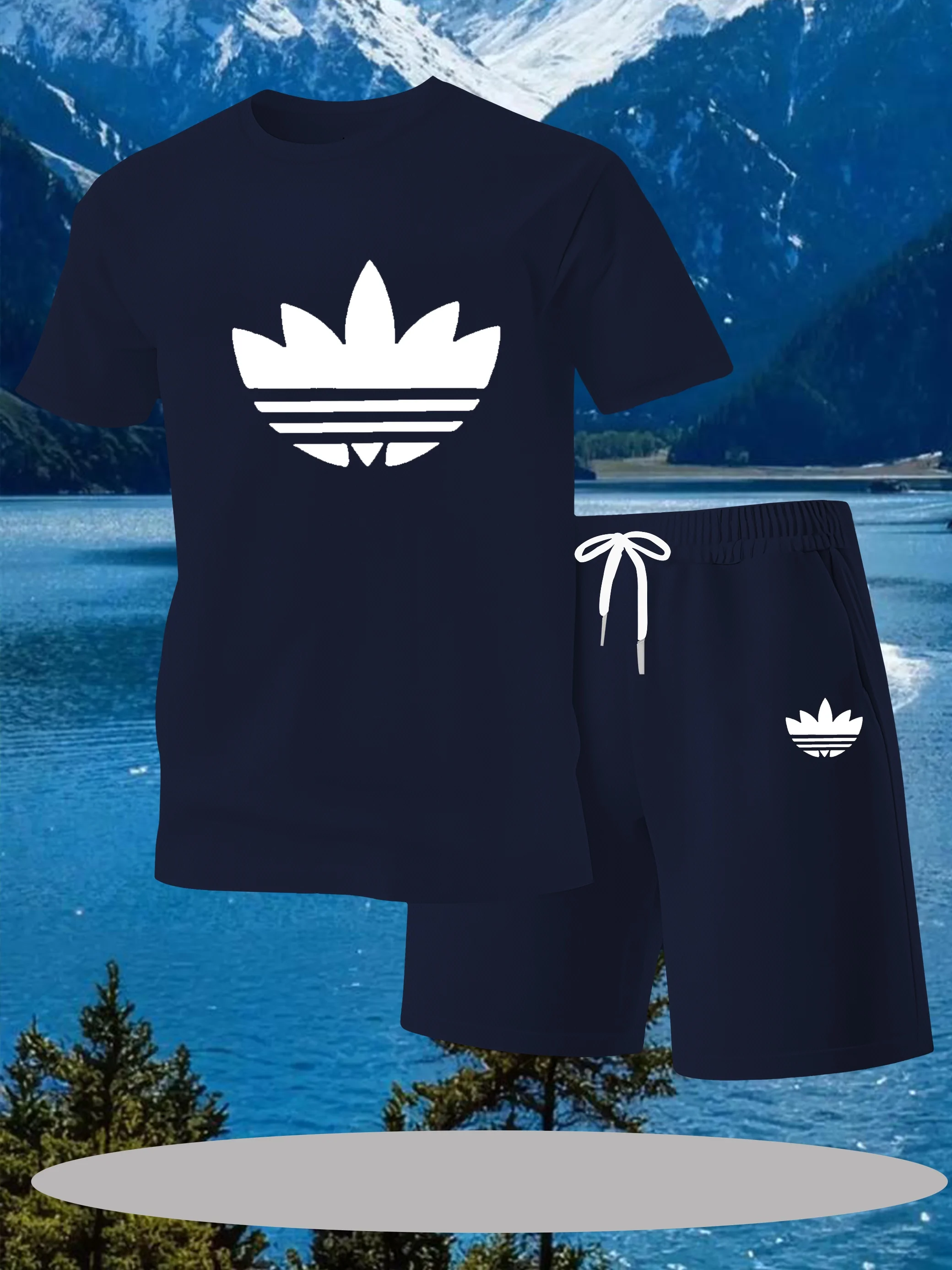 

Classic casual summer outdoor sportswear, printed with letters, men's T-shirt and round neck two-piece set