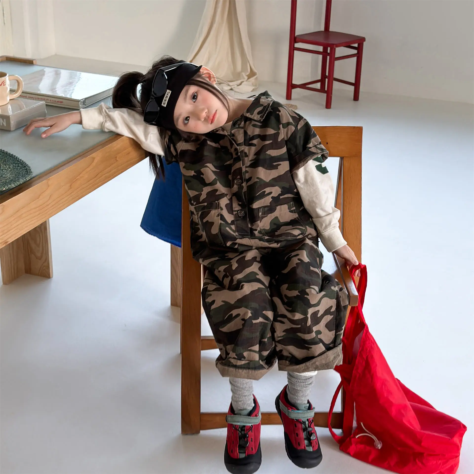 2026 Spring New Children Striped Denim Overalls Girls Loose Trousers Fashion Toddler Boys Casual Pants Kids Camouflage Jumpsuit