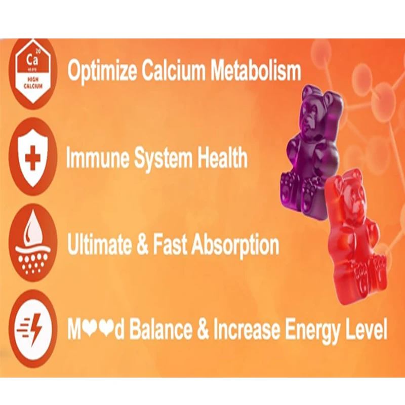 Vitamin D3+K2 gummies 2000 IU containing calcium+K2 (MK-7), magnesium citrate, vitamin C, zinc, and boron -immune support