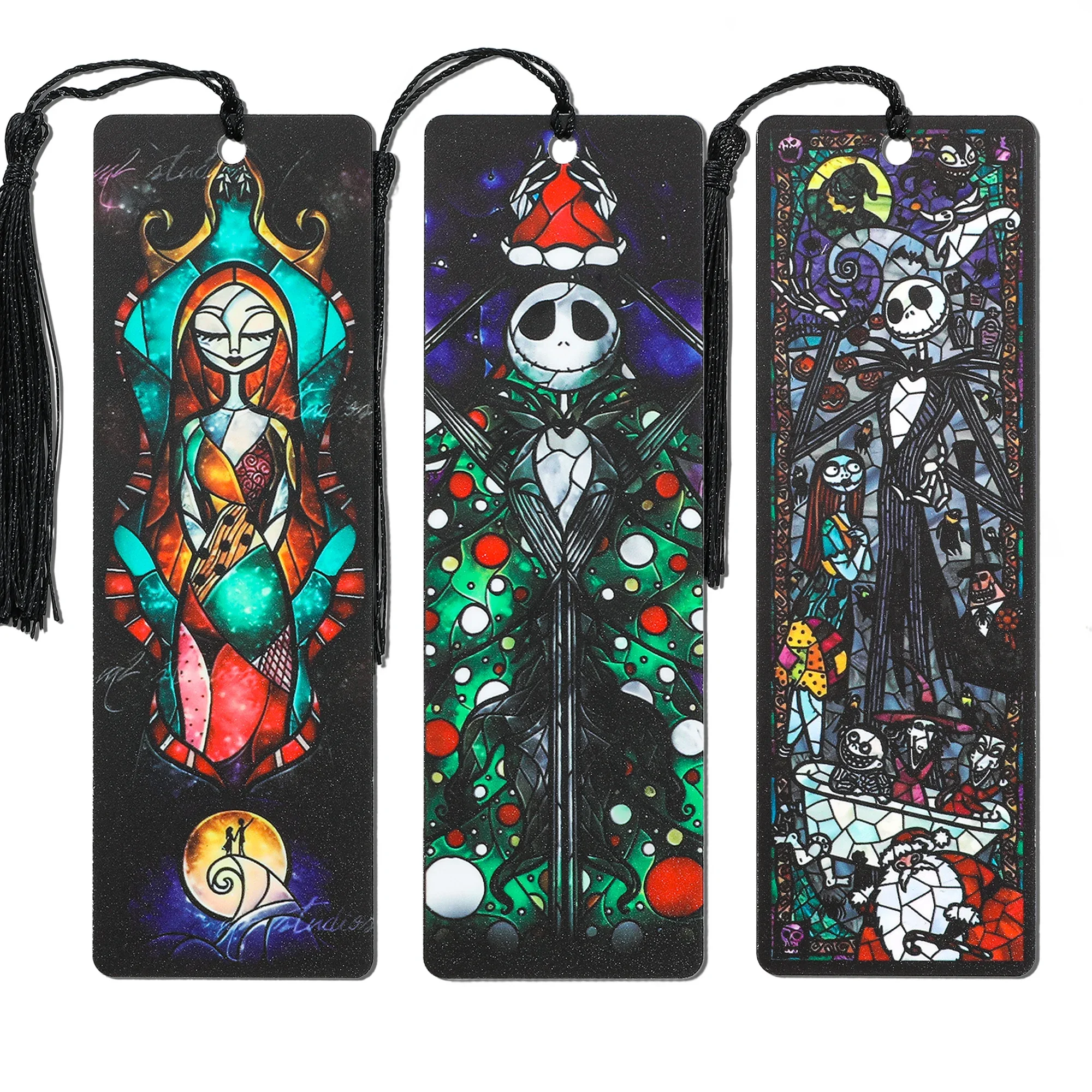 The Nightmare Before Christmas Jack and Sally Acrylic Bookmark with Tassel Spooky Movie Figure Halloween Card Book Marks Gifts