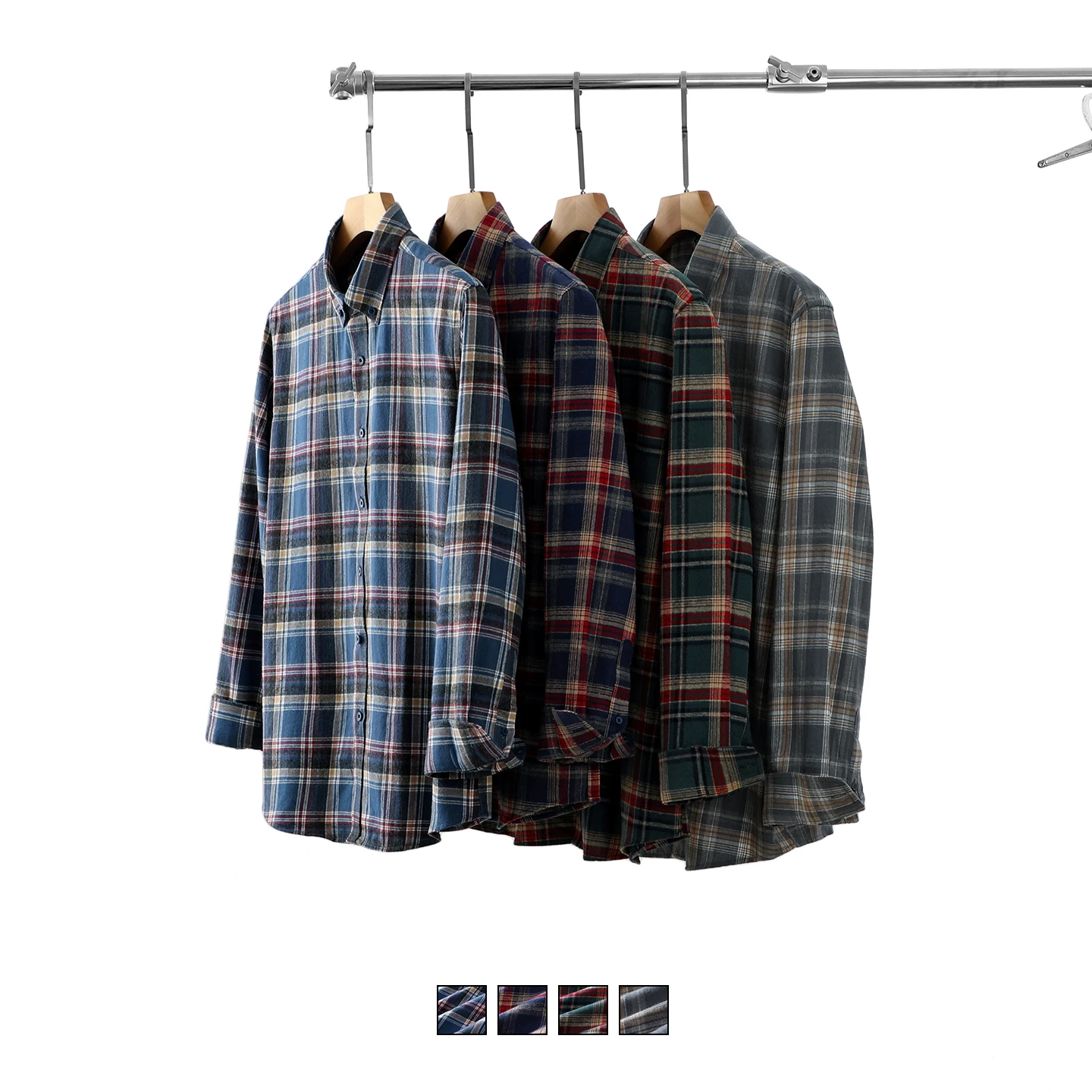 

Мужская винтажная рубашка из чесаного хлопка в клетку с длинным рукавом, осенне-зимняя, универсальная, повседневная, на пуговицах