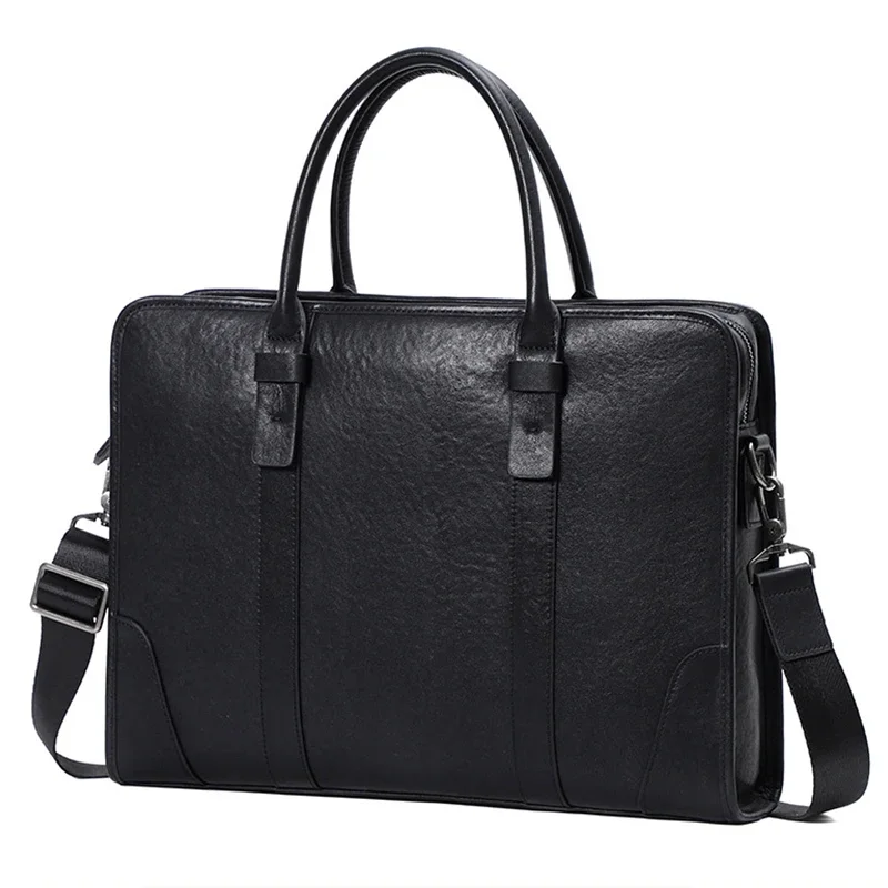 Genuine Leather Men Briefcase Natural Cowhide Handbag Vintage Casual Computer Bag Fashion Crossbody Bag For 15 Inch Laptops