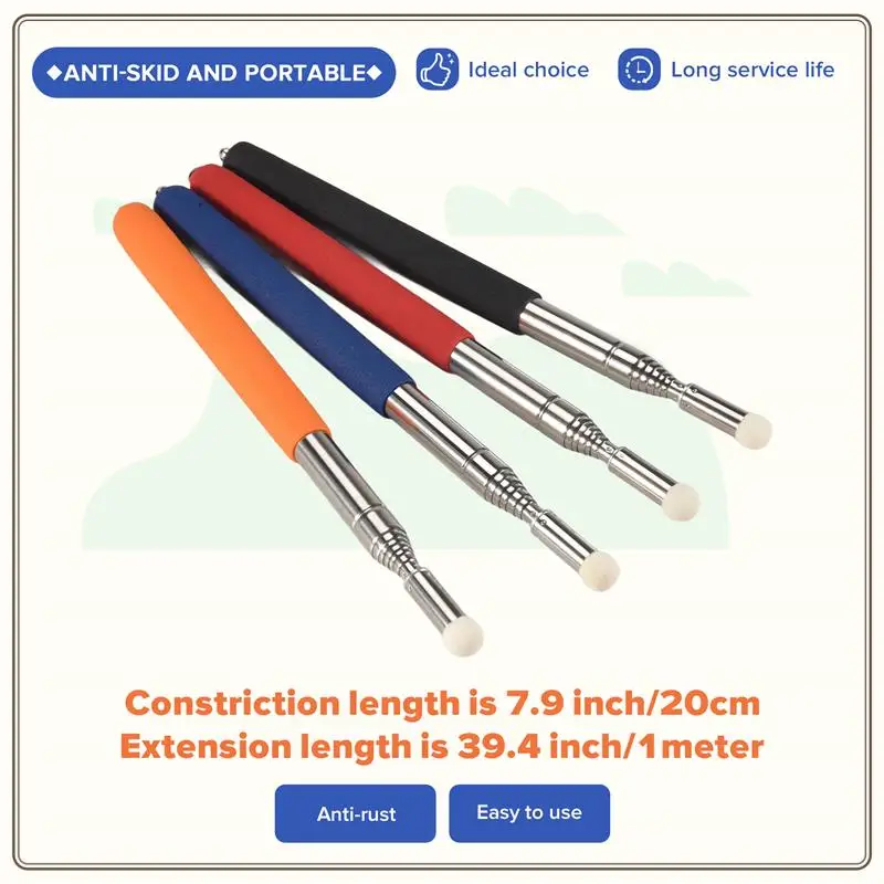 Reliable-4Pcs Telescopic Pointer Stick With Hand Lanyard Teacher Pointer For Classroom Retractable Pointer Whiteboard Pointer,4P