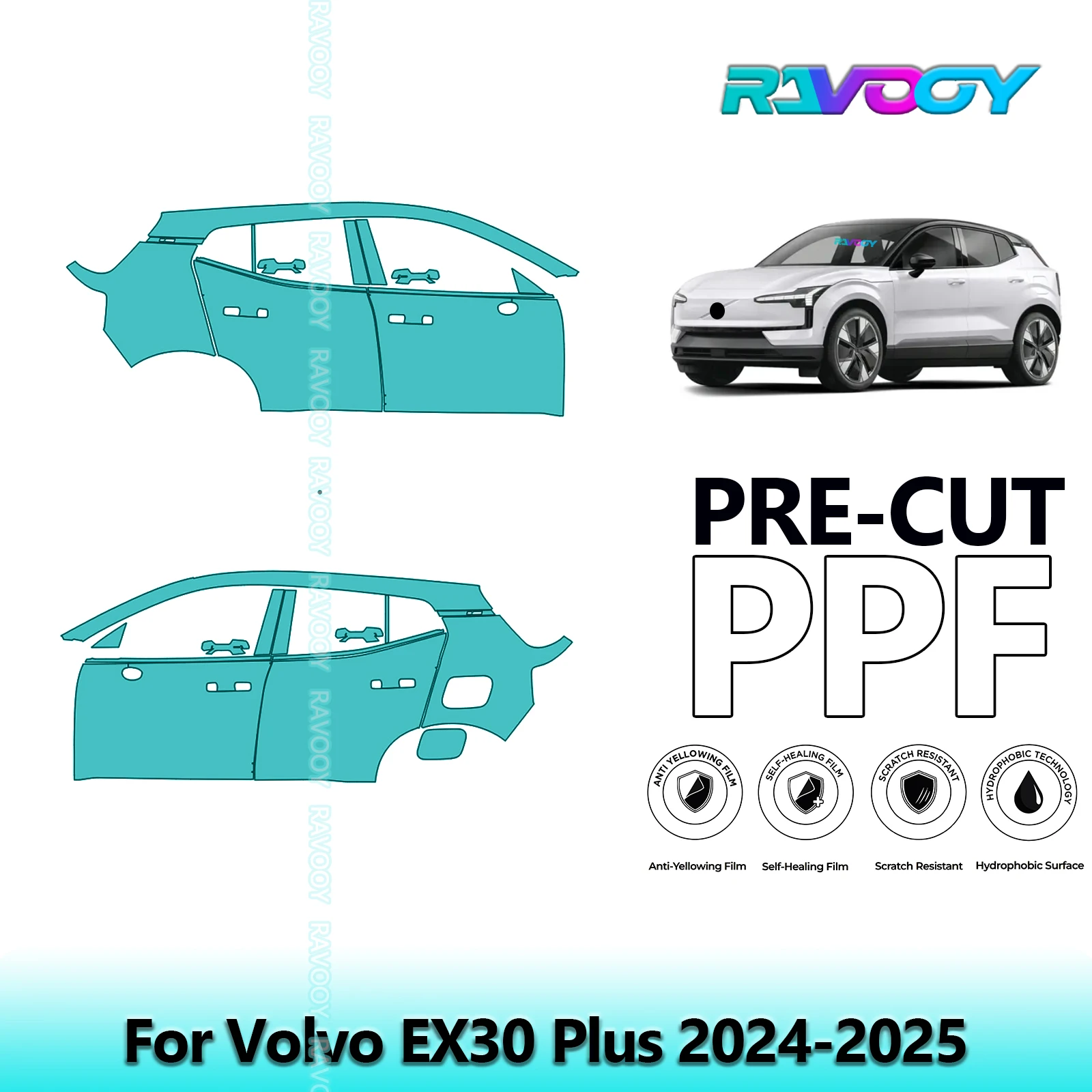 

For Volvo EX30 Plus 2024-2025 8.5mil Clear Matte Pre-Cut PPF Door & A/B Pillar Kit TPU Paint Protection Film Set
