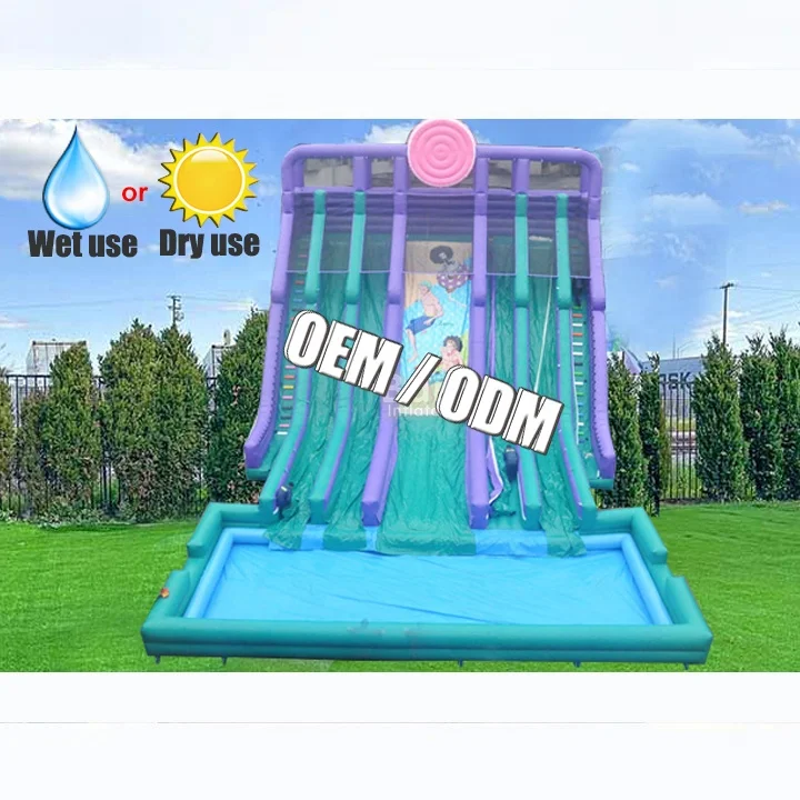 20 عامًا مخصصًا منزلقًا مائيًا مكون من 4 ممرات قابل للنفخ مع حمام سباحة للبالغين أو الأطفال #1